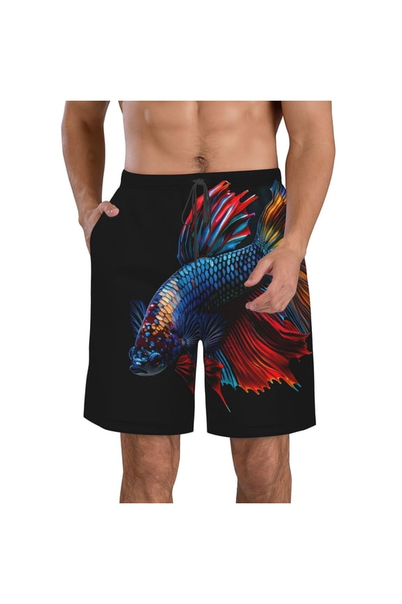 Colorful Betta Fish Pattern Mens Casual Shorts - Drawstring Summer Beach Sports Shorts for Men