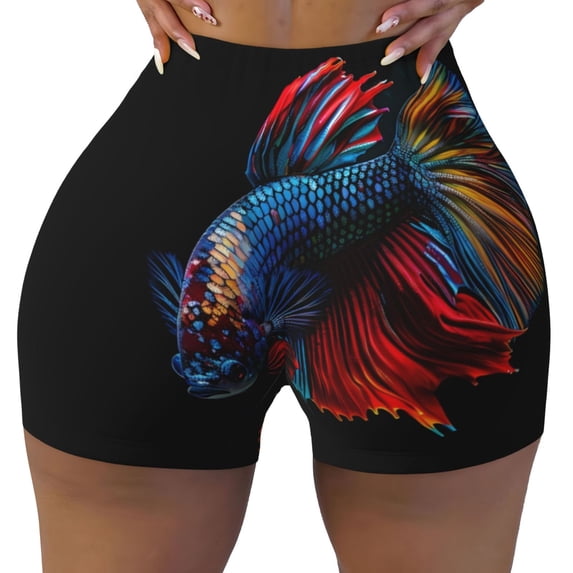 Kdxio Colorful Betta Fish Print Workout Shorts for Women Seamless Soft Smooth Gym Yoga Scrunch Active Shorts