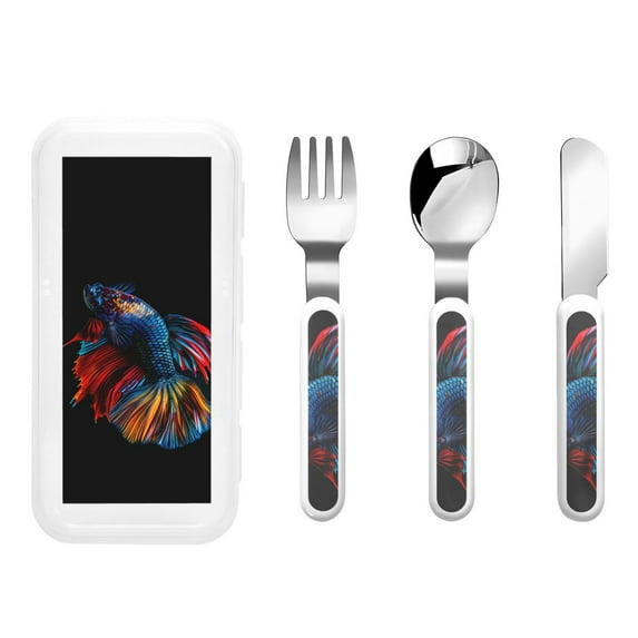 Kdxio Colorful Betta Fish Toddler Utensils Set - Kids Silverware Set, Set Kids Utensils Set with Case for Preschooler Children
