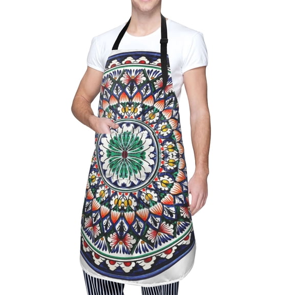 Kdxio Colorful With Blue Oriental Apron with Pockets Adjustable Kitchen Aprons for Men Women Waterproof Aprons for Cooking,Drawing,Crafting, Baking Household Cleaning