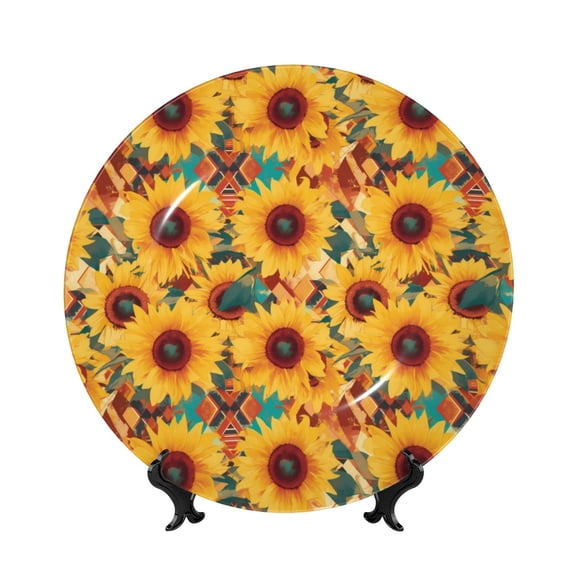 Kdxio Colorful Bohemian Sunflower Bone China Decorative Plate Ceramic Decorative Plate for Home Office Wall Stand Decorative Plates for Home Bedroom-10in