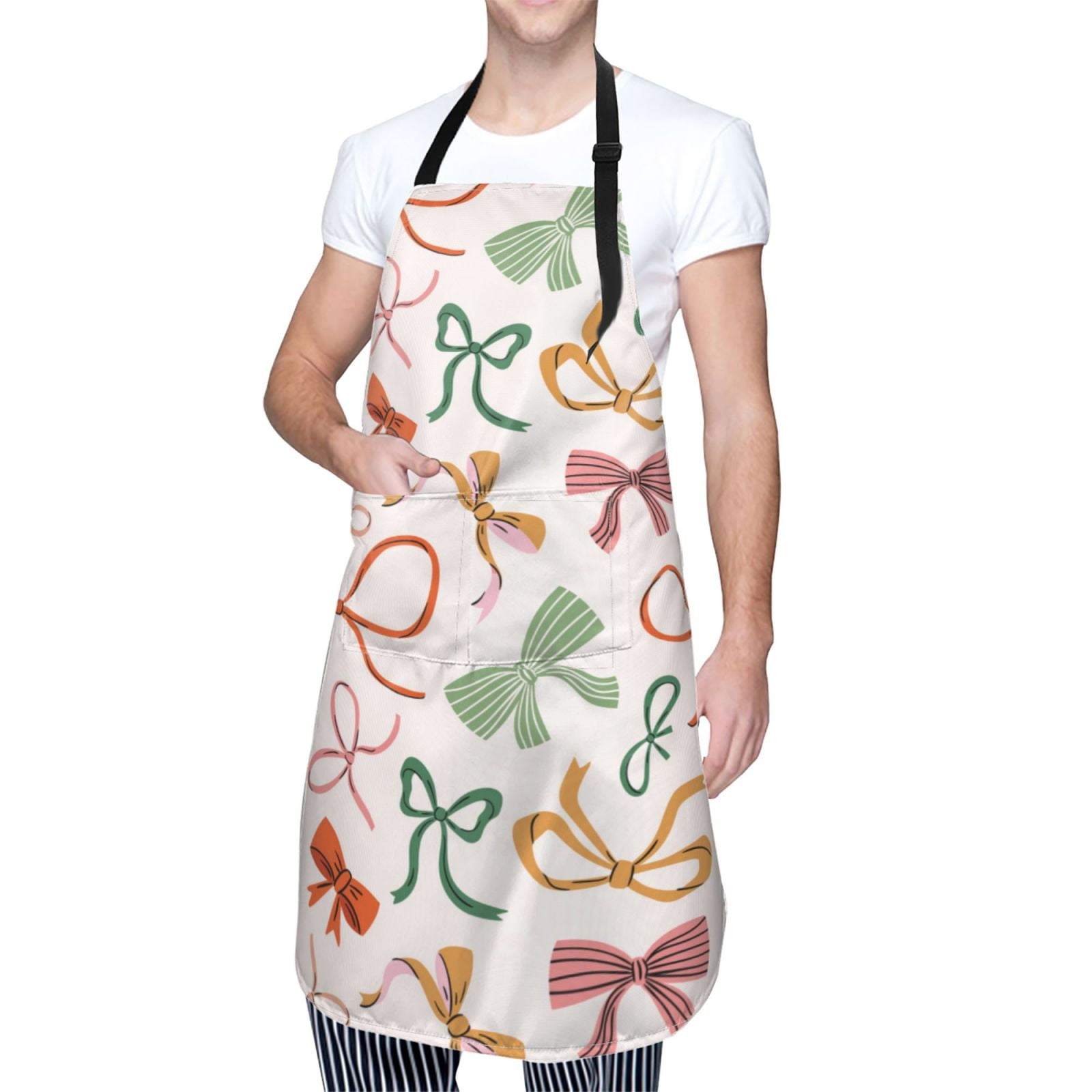 Kdxio Colorful Bow Knots Apron with Pockets Adjustable Kitchen Aprons for Men Women Waterproof Aprons for Cooking,Drawing,Crafting, Baking Household Cleaning