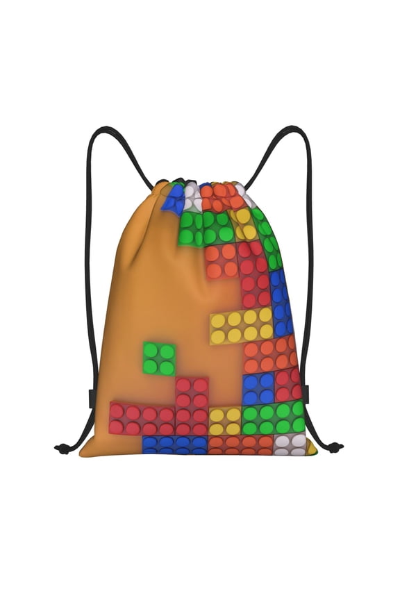 Colorful Building Blocks A Print Drawstring Backpack Bag,Waterproof Draw String Back Sack, Gym Drawstring Bags Swim Bag For Unisex