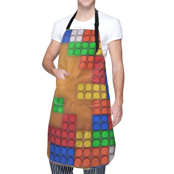 Kdxio Colorful Building Blocks A Apron with Pockets Adjustable Kitchen Aprons for Men Women Waterproof Aprons for Cooking,Drawing,Crafting, Baking Household Cleaning
