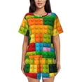 thumbnail image 1 of Kdxio Colorful Building Blocks Print Pajamas Sets for Women Short-Sleeved Pjs with Lounge Shorts Two Piece Sleepwear S-4XL, 1 of 5