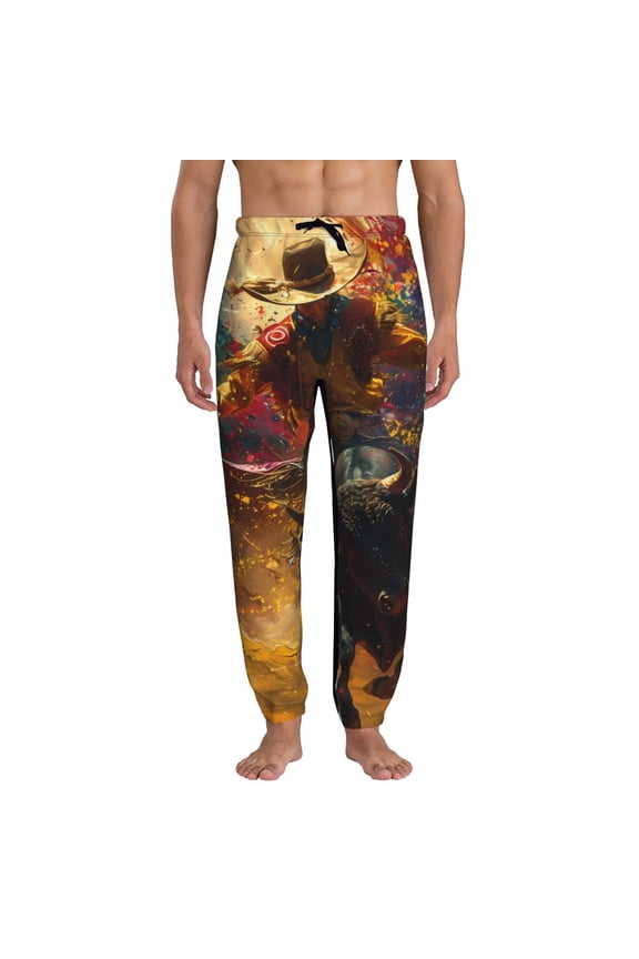 Colorful Bull Western Man Pattern Joggers,Sweatpants for Men with Pockets-Medium