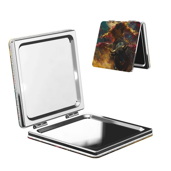 Kdxio Colorful Bull Western Man Pocket Mirror, 1X/2X Travel Makeup Mirror 2-Sided Folding Small Mirror Portable Double-Sided Magnifying Cosmetic Mirror for Gift-Square