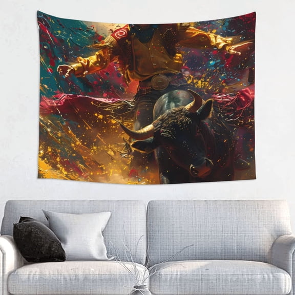 Kdxio Colorful Bull Western Man Wall Hanging Tapestries Banner For Bedroom College Dorm Home Living Room Party Decor 29X37 In