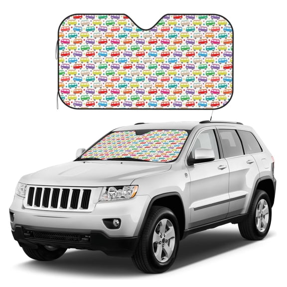 Kdxio Colorful Bus Print Windshield Sun Shade, Foldable Sun Blocker for Car,Truck,SUV Automotive Interior Sun Protection,Reflective Shade for Front Windshield(Medium)