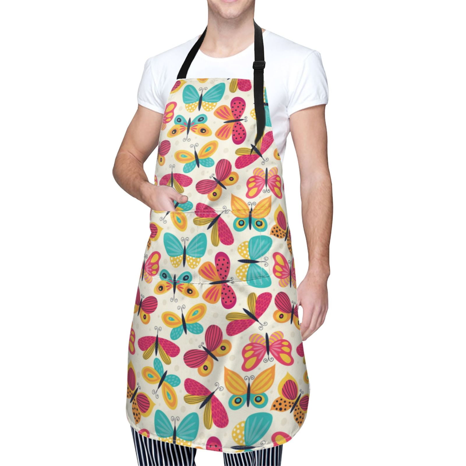 Kdxio Colorful Butterflies Apron with Pockets Adjustable Kitchen Aprons for Men Women Waterproof Aprons for Cooking,Drawing,Crafting, Baking Household Cleaning