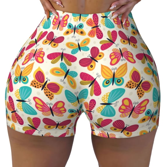 Kdxio Colorful Butterflies Print Workout Shorts for Women Seamless Soft Smooth Gym Yoga Scrunch Active Shorts