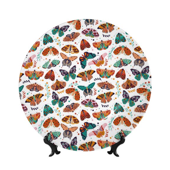 Kdxio Colorful Butterfly Bone China Decorative Plate Ceramic Decorative Plate for Home Office Wall Stand Decorative Plates for Home Bedroom-7in