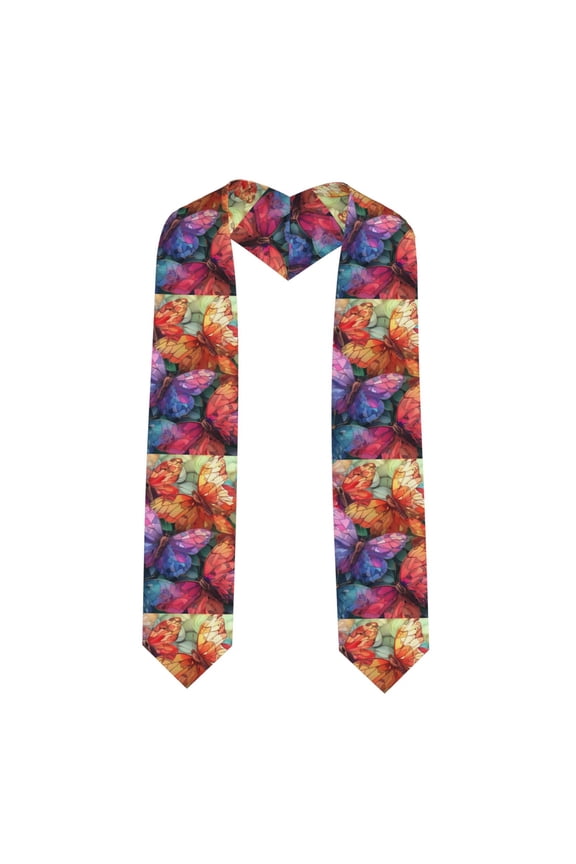 Colorful Butterfly Cluster Graduation Stole Class, Graduation Sash, Unisex Adult 36" Academic Commencements-Sharp Corner