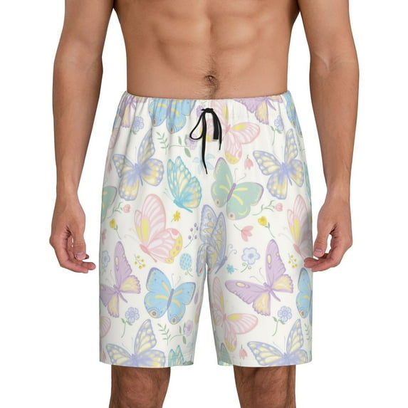 Kdxio Colorful Butterfly Print Mens Sleep Shorts Bottoms Soft Comfy Pajama Wear Pants with Drawstring Pockets
