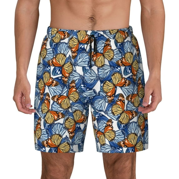 Kdxio Colorful Butterfly1 Print Men'S Swim Trunks With Compression Liner 7 Inch Inseam Quick Dry Swim Shorts