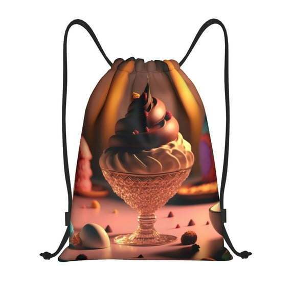 Kdxio Colorful Cake Ice Cream Print Drawstring Backpack Bag,Waterproof Draw String Back Sack, Gym Drawstring Bags Swim Bag For Unisex