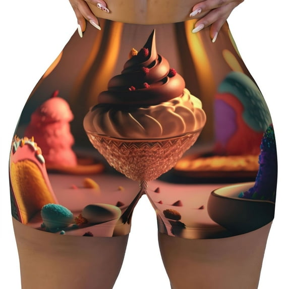 Kdxio Colorful Cake Ice Cream Print Workout Shorts for Women Seamless Soft Smooth Gym Yoga Scrunch Active Shorts