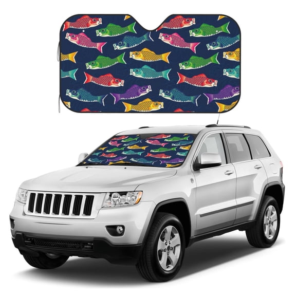 Kdxio Colorful Carp Streamer 1 Print Windshield Sun Shade, Foldable Sun Blocker for Car,Truck,SUV Automotive Interior Sun Protection,Reflective Shade for Front Windshield(Medium)
