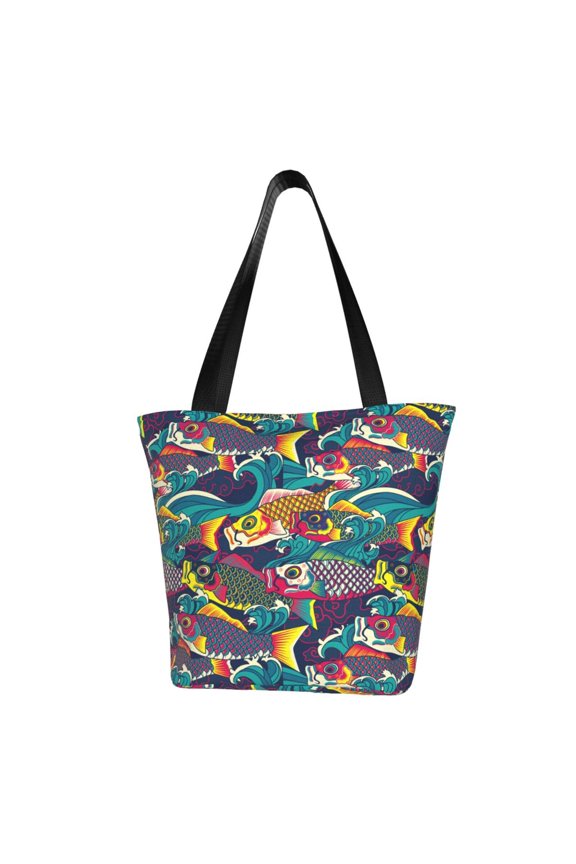 Colorful Carp Streamer Women Reusable Grocery Bags Foldable Ripstop,Reusable Shopping Bags for Shopping,Gym,Gift