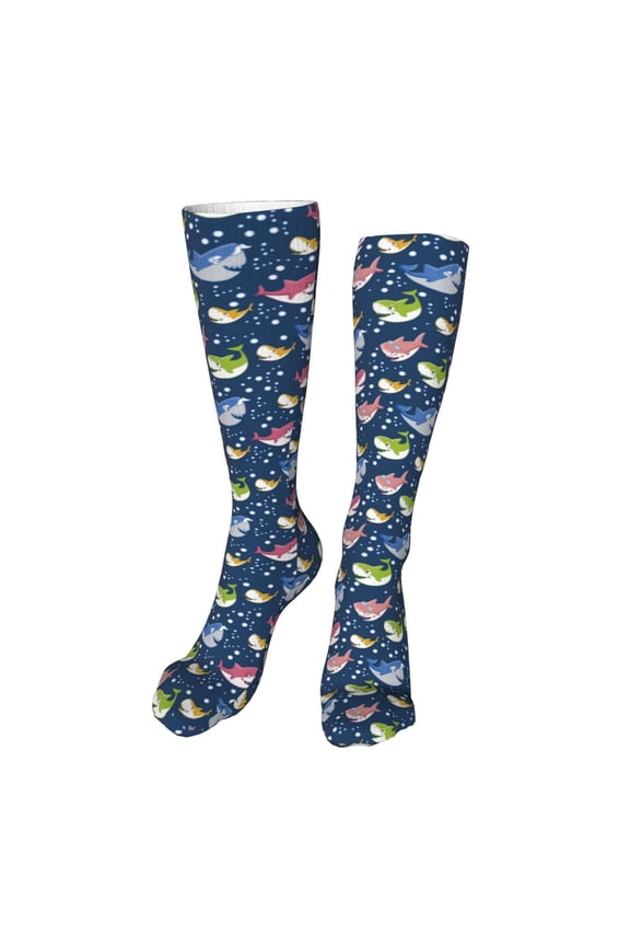 Colorful Cartoon Shark Funny Silky Novelty Funky Long Knee High Socks Soft 3D Print Cosplay Crazy Stockings for Men Women