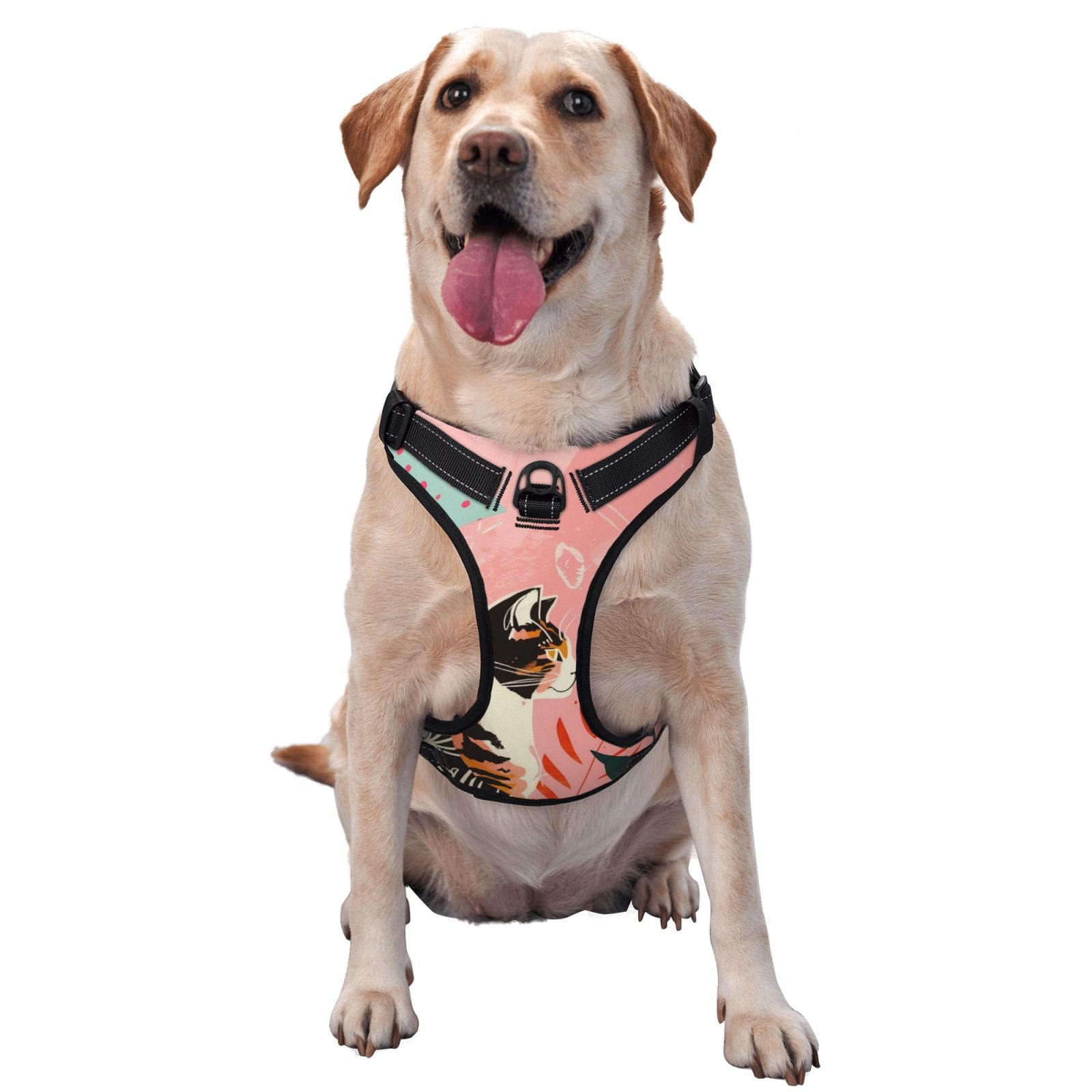 Kdxio Colorful Cat With Flowers Print No Pull Dog Harness Adjustable Reflective Oxford Easy Control Medium Large Dog Harness for Training and Everyday-Medium