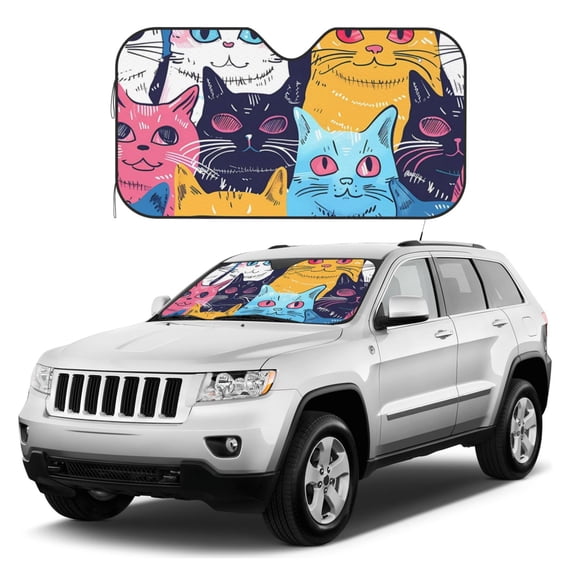 Kdxio Colorful Cats Pattern Art Print Windshield Sun Shade, Foldable Sun Blocker for Car,Truck,SUV Automotive Interior Sun Protection,Reflective Shade for Front Windshield(Medium)