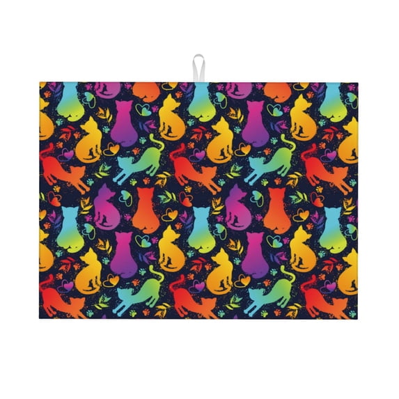 Kdxio Colorful Cats for Dish Drying Mat,24*18 inch Absorbent Dish Drainer Kitchen Counter,Large Size Dish Drying Pad for Countertops,Draining Racks