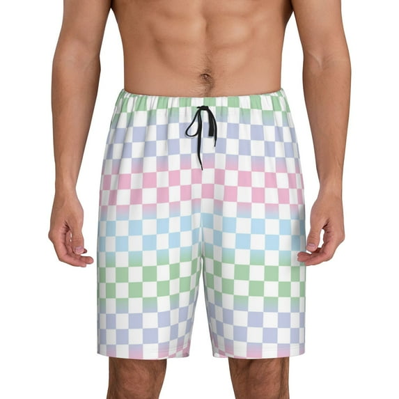 Kdxio Colorful Checkerboard Print Mens Sleep Shorts Bottoms Soft Comfy Pajama Wear Pants with Drawstring Pockets