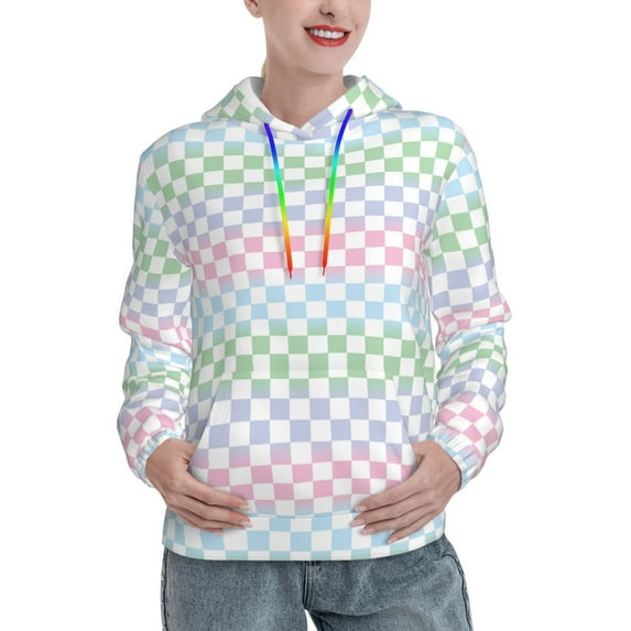 Kdxio Colorful Checkerboard Print Womens Oversized Hoodies Sweatshirts Hooded Pullover Tops Sweaters Casual-Large