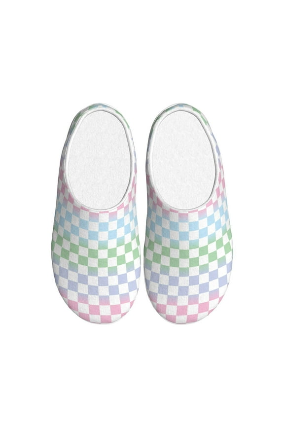 Colorful Checkerboard Women's Men's Slippers Plush Slip-On House Slipper for Winter Indoor Soft Cushion Non-slip Fluffy Slides Slippers-13