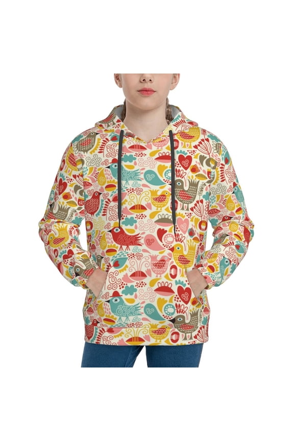 Colorful Chicken Pattern Boys Athletic Unisex Boys Girls Hoodie with Pocket Sweatshirts-Medium