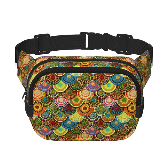 Kdxio Colorful Circle Crossbody Double Layer Waist Bag Belt Bag for Unisex Fanny Pack Fashion Waist Packs for Hiking Running Shopping Traveling
