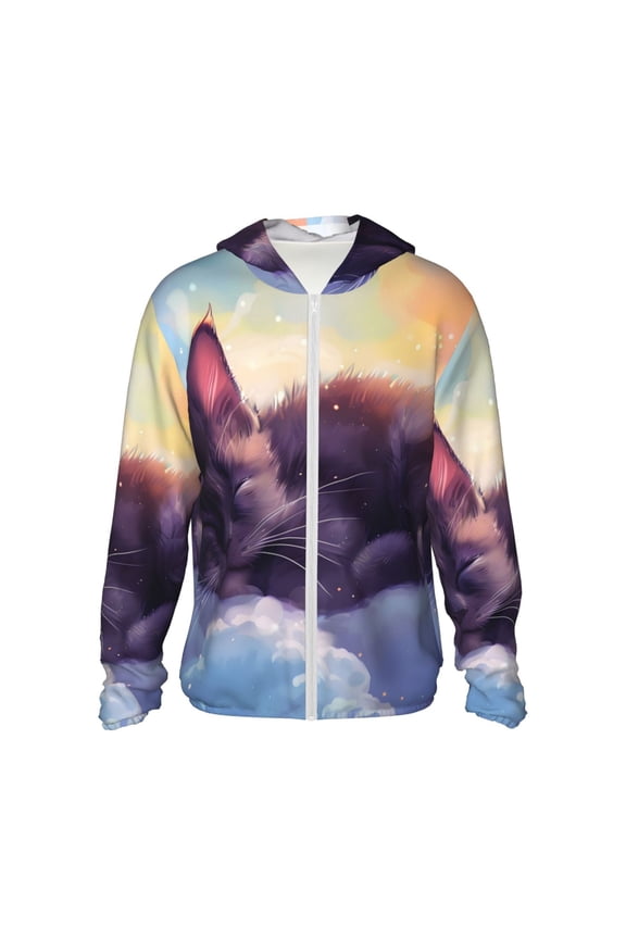 Colorful Cloud Sleeping Cat Print Women Men Sun Protection UPF 50+ Jackets Zip Up Long Sleeve Hoodie Hiking Lightweight with Pockets