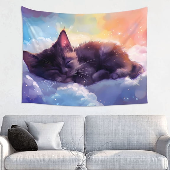 Kdxio Colorful Cloud Sleeping Cat Wall Hanging Tapestries Banner For Bedroom College Dorm Home Living Room Party Decor 29X37 In