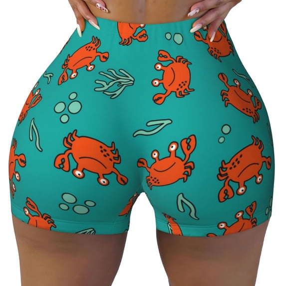 Kdxio Colorful Crab Print Workout Shorts for Women Seamless Soft Smooth Gym Yoga Scrunch Active Shorts