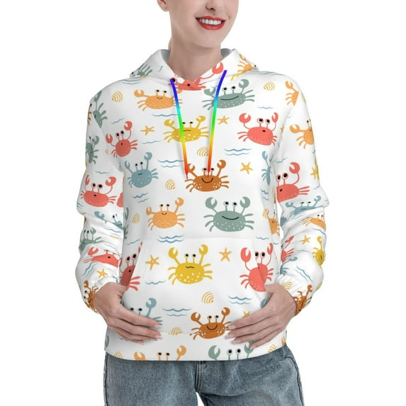 Kdxio Colorful Crabs Print Womens Oversized Hoodies Sweatshirts Hooded Pullover Tops Sweaters Casual-XX-Large