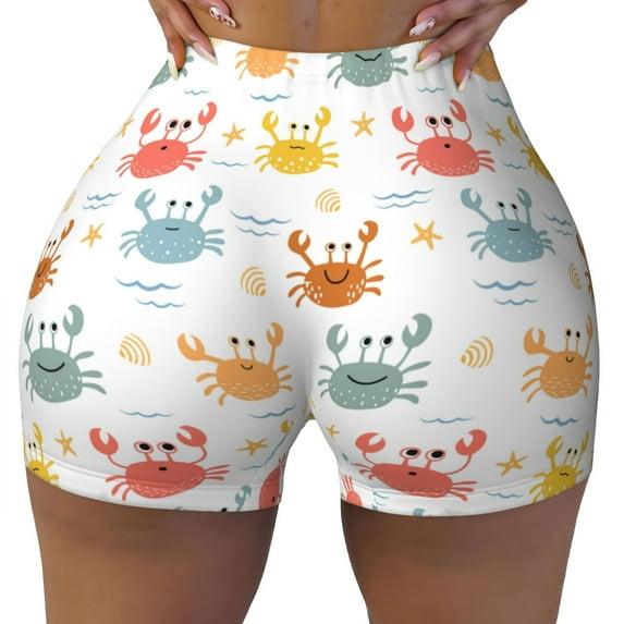 Kdxio Colorful Crabs Print Workout Shorts for Women Seamless Soft Smooth Gym Yoga Scrunch Active Shorts