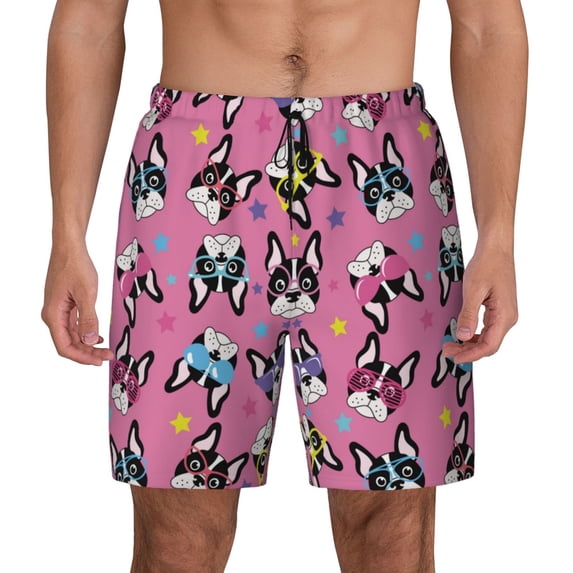 Kdxio Colorful Cute French Bulldog Print Men's Swim Trunks with Compression Liner 7 Inch Inseam Quick Dry Swim Shorts