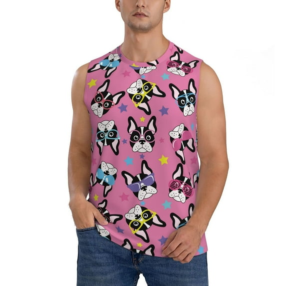 Kdxio Colorful Cute French Bulldog for Men's Muscle T-shirt,Sleeveless for Workout Running Athletic Gym Lounge Casual