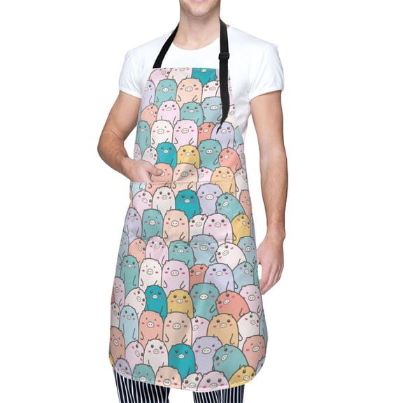 Kdxio Colorful Cute Pig Apron with Pockets Adjustable Kitchen Aprons for Men Women Waterproof Aprons for Cooking,Drawing,Crafting, Baking Household Cleaning