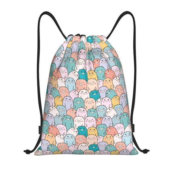 Kdxio Colorful Cute Pig Print Drawstring Backpack Bag,Waterproof Draw String Back Sack, Gym Drawstring Bags Swim Bag For Unisex