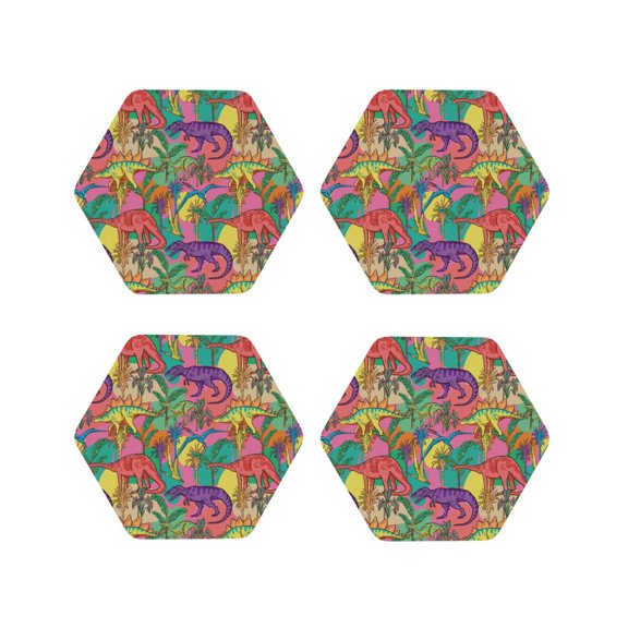 Kdxio Colorful Dinosaur Funny Coasters,4 Pcs Leather Coasters,Housewarming Gifts,Protect Furniture from Water Marks Scratch and Damage