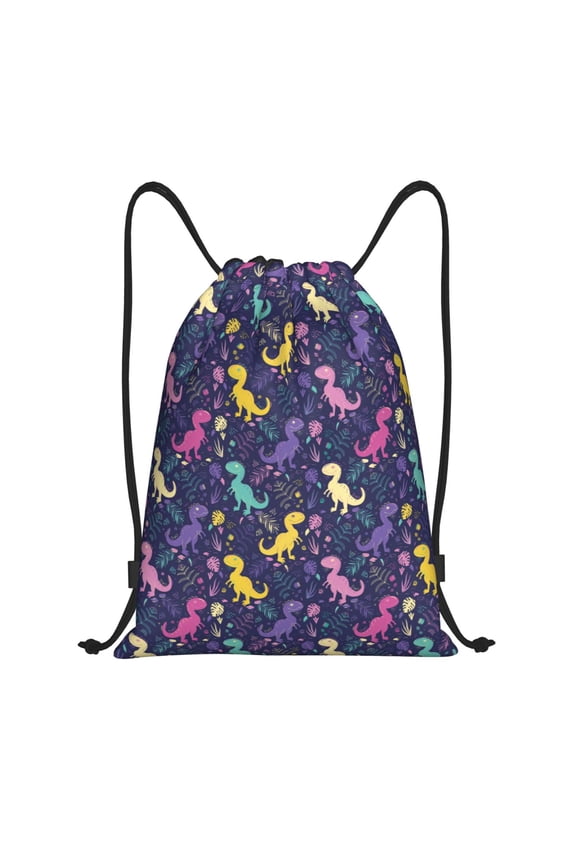Colorful Dinosaur Print Drawstring Backpack Bag,Waterproof Draw String Back Sack, Gym Drawstring Bags Swim Bag For Unisex