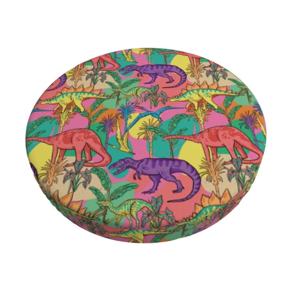 Kdxio Colorful Dinosaur Print Stool Covers Round,Stretch Round Bar Stool Covers Washable Bar Stool Cushion Slipcover for 12-15 Inch Chair
