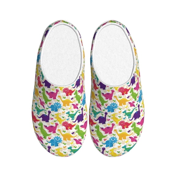 Kdxio Colorful Dinosaurs Women's Men's Slippers Plush Slip-On House Slipper for Winter Indoor Soft Cushion Non-slip Fluffy Slides Slippers-13