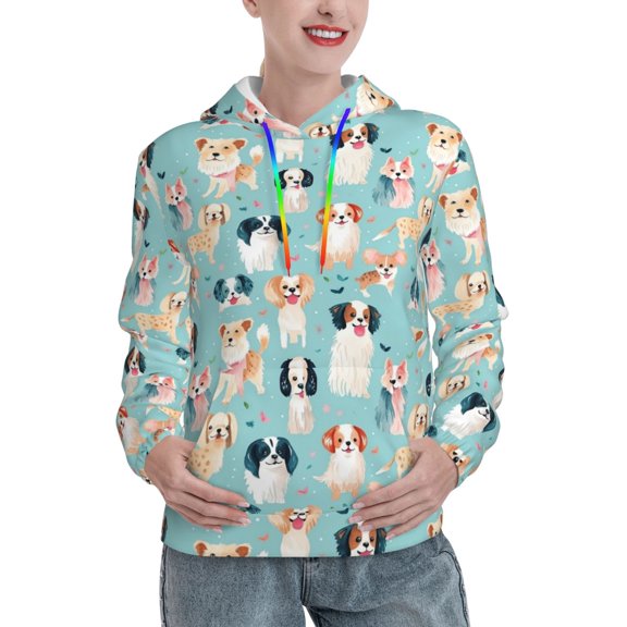 Kdxio Colorful Dog Print Womens Oversized Hoodies Sweatshirts Hooded Pullover Tops Sweaters Casual-XX-Large