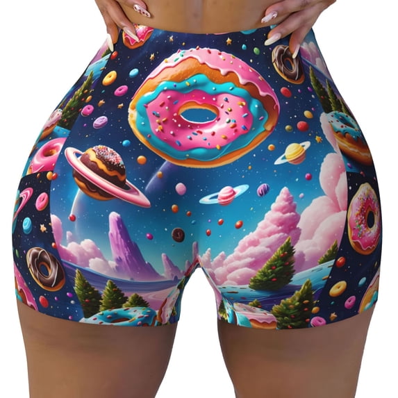 Kdxio Colorful Donut Print Workout Shorts for Women Seamless Soft Smooth Gym Yoga Scrunch Active Shorts