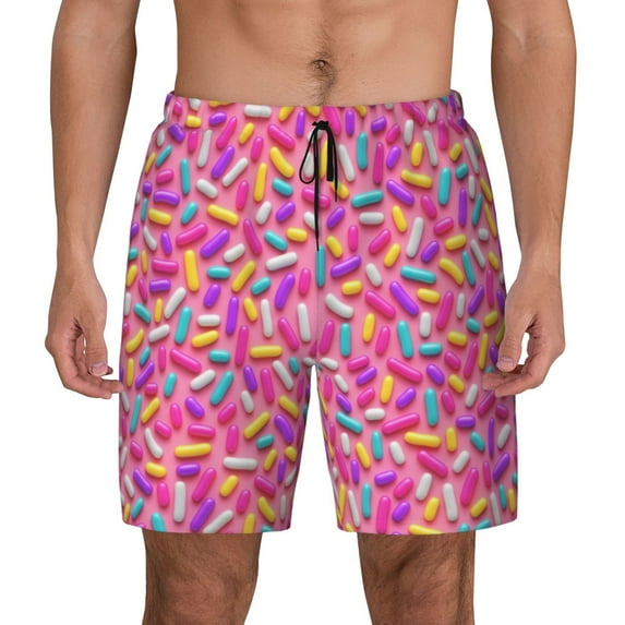 Kdxio Colorful Donuts 1 Print Men's Swim Trunks with Compression Liner 7 Inch Inseam Quick Dry Swim Shorts