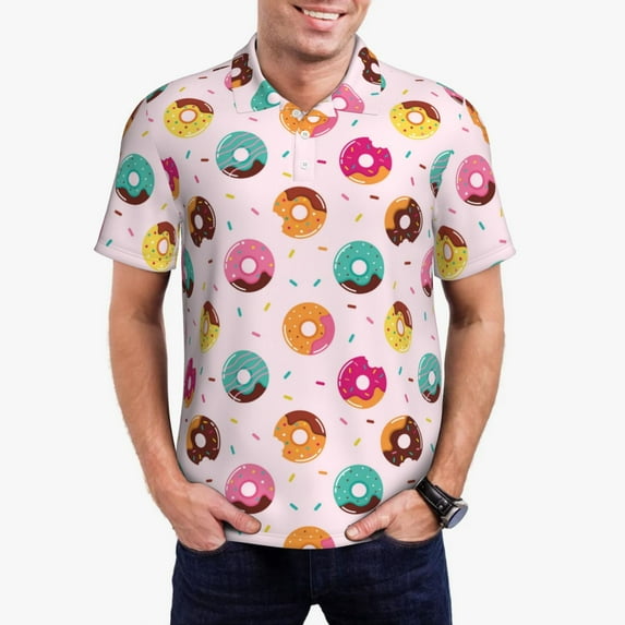 Kdxio Colorful Donuts Print Men's Short Sleeve Polo Shirt,Midweight Men's Shirt