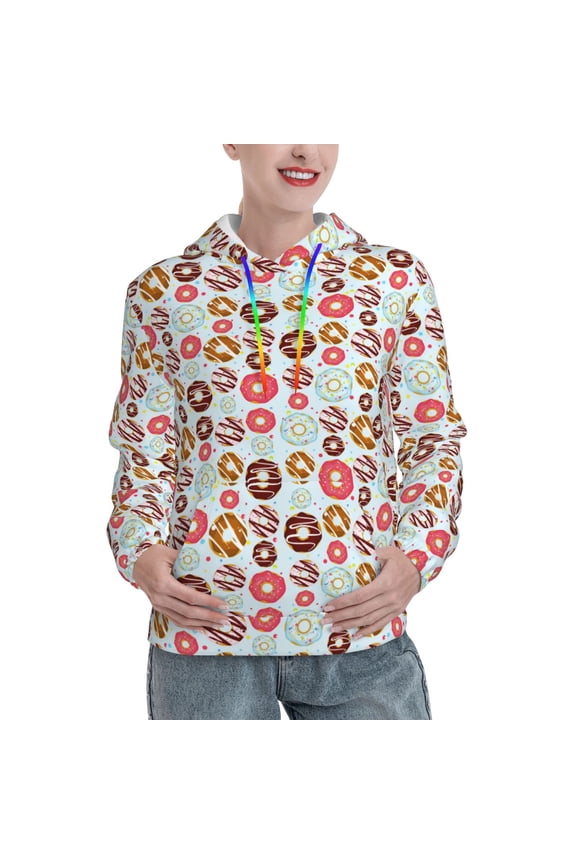 Colorful Donuts Print Womens Oversized Hoodies Sweatshirts Hooded Pullover Tops Sweaters Casual-Medium